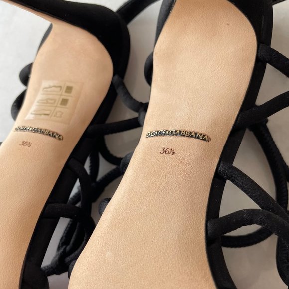 Dolce & Gabbana Satin Strappy Sandals with Flower - Picture 12 of 15